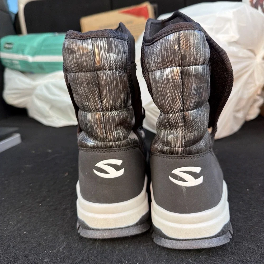 Hobibear Snow Boots Black/Gray Design‎ Faux Fur Lined US Side 8.5 M